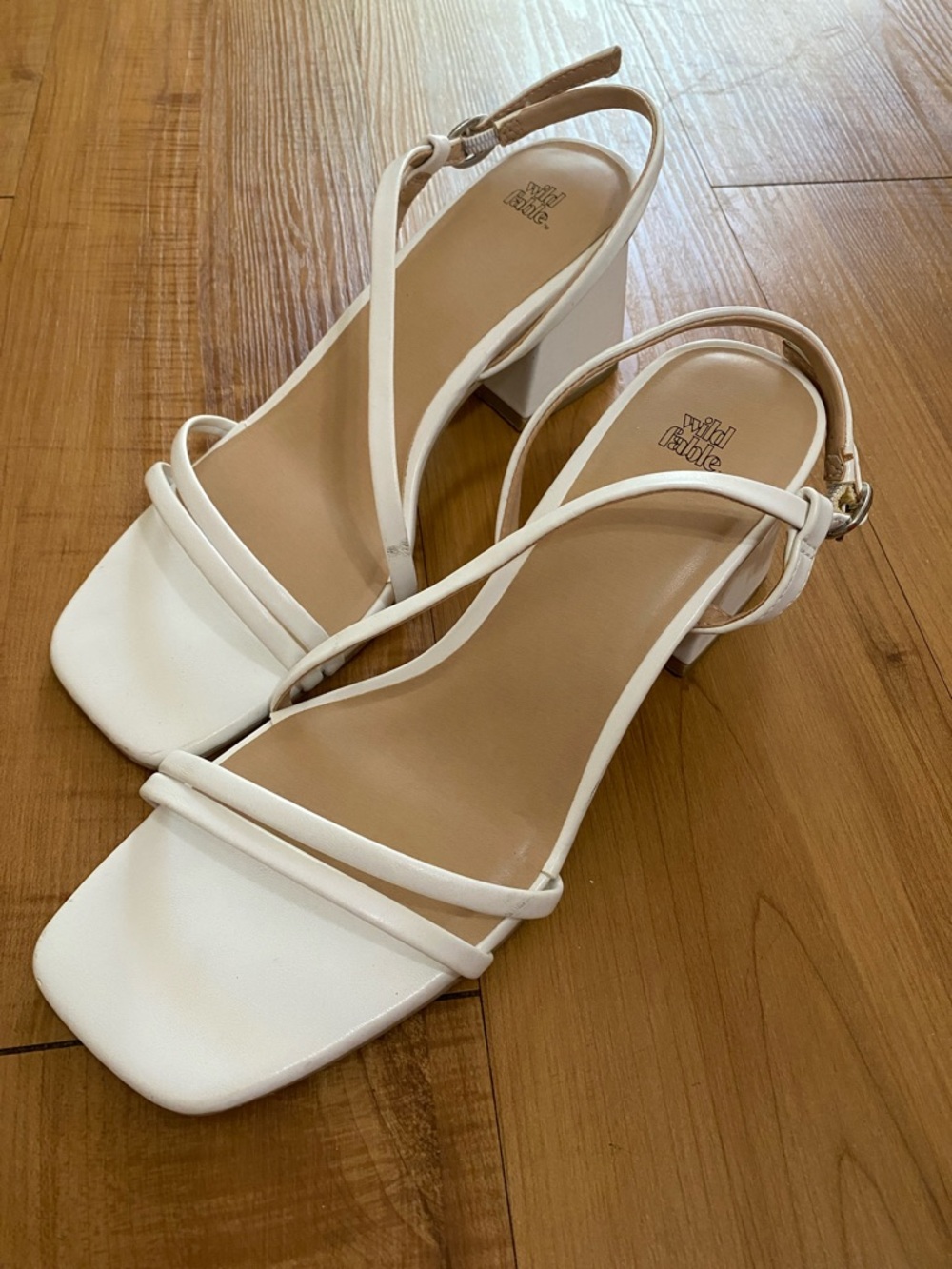 Wild Fable Size 7.5 White Strappy Square Toe Slingback Block Heel Sandals